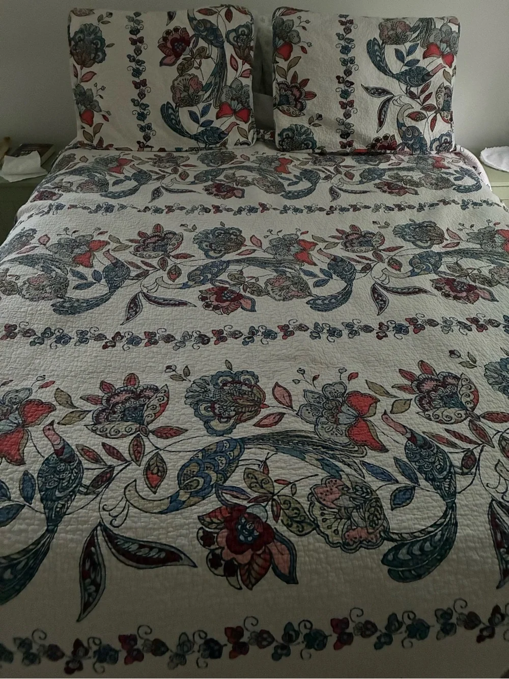 Cynthia Rowley Floral Peacock Full Size Quilt Set 3pc Reversible Cotton
